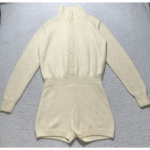 Zara Women's Medium Knit Jumpsuit Sweater Romper Long Sleeve Cream Button Up